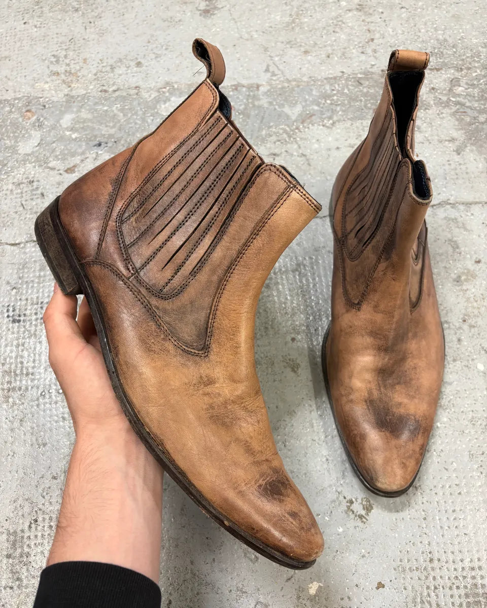 2000s Balmain Rust Brown Leather Ankle Boots LpvDihU 0