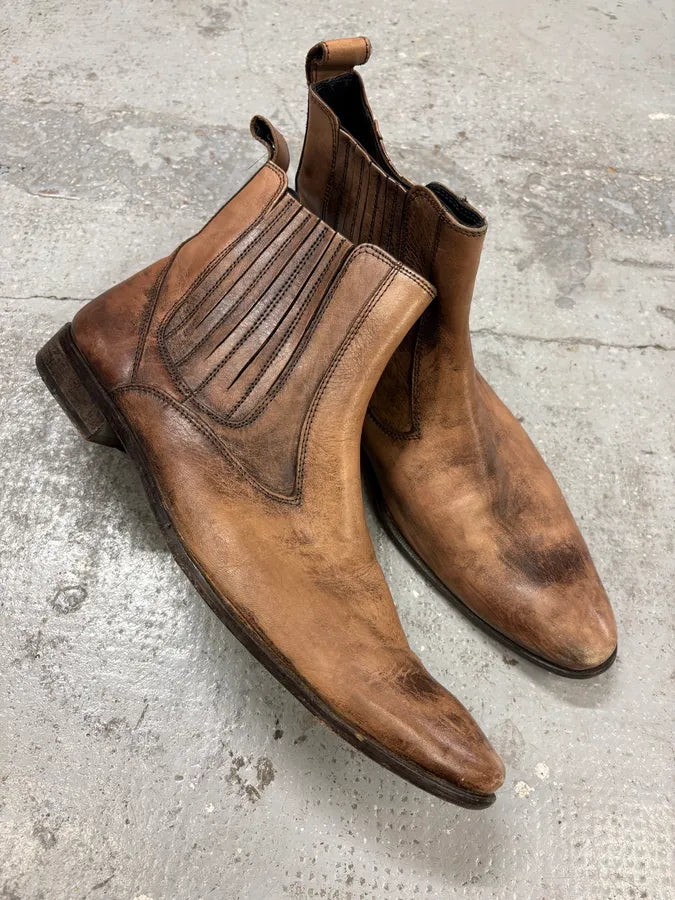 2000s Balmain Rust Brown Leather Ankle Boots LpvDihU 5