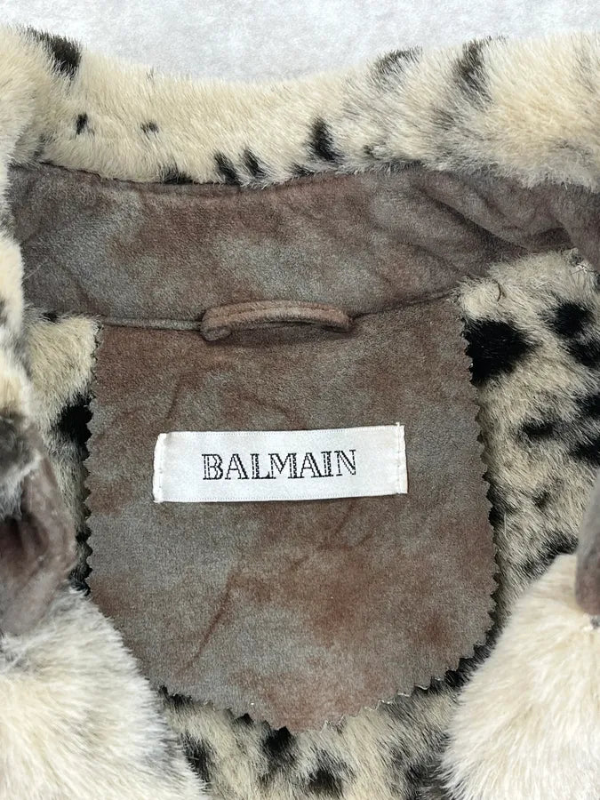 2000s Balmain Eroded Brown & Taupe Suede Faux Fur Dalmatian Collar Coat XSZysnT 8