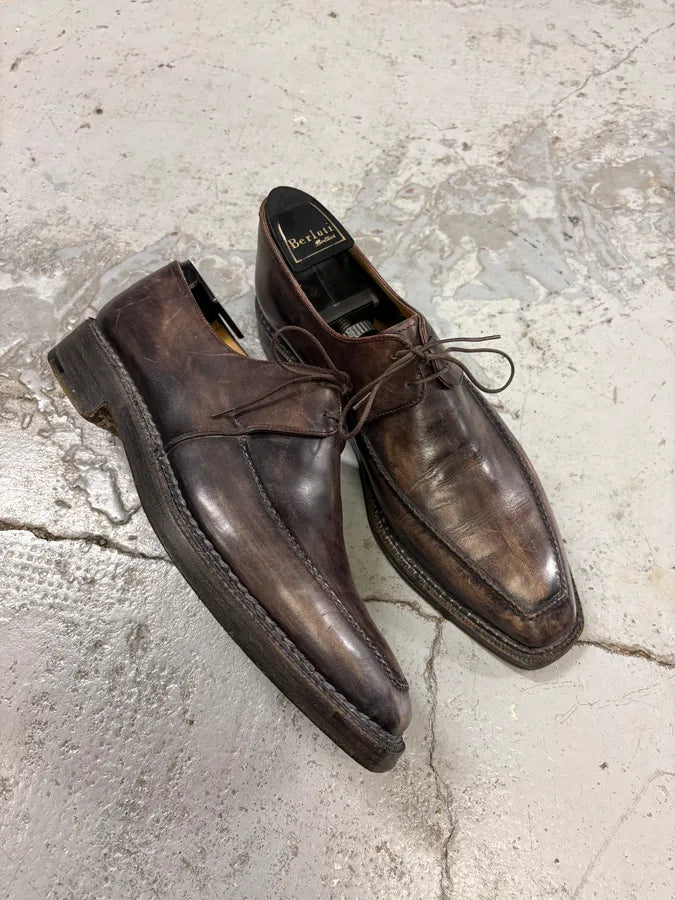 2000s Berluti Brown Eroded Leather Derby Shoes zQsQydp 4