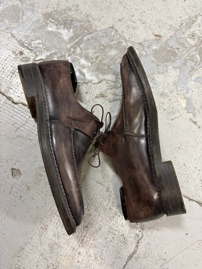 2000s Berluti Brown Eroded Leather Derby Shoes zQsQydp 5