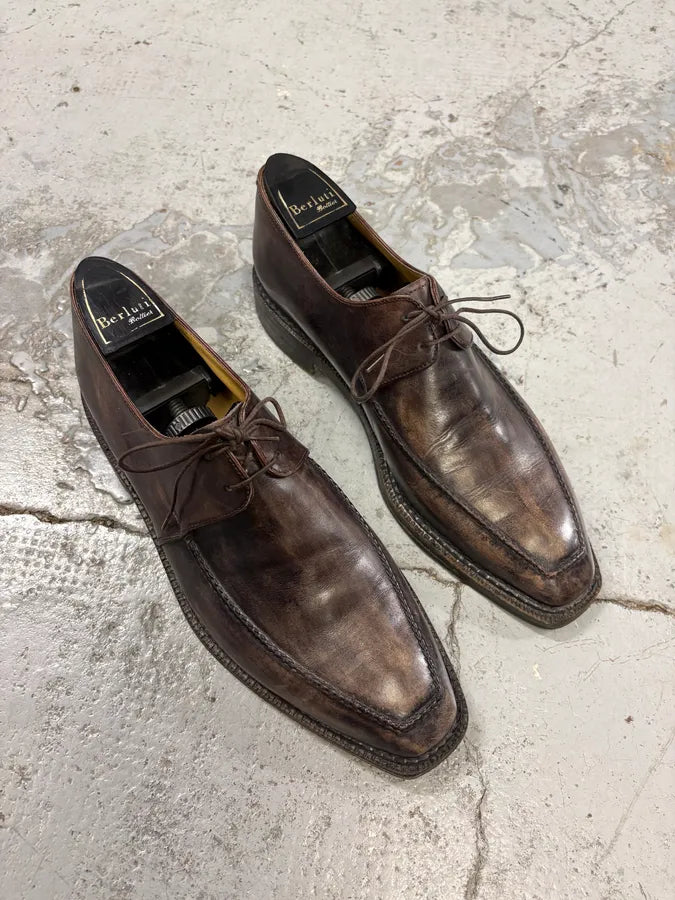 2000s Berluti Brown Eroded Leather Derby Shoes zQsQydp 3