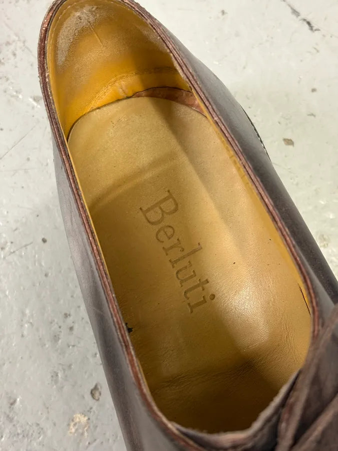 2000s Berluti Brown Eroded Leather Derby Shoes zQsQydp 9
