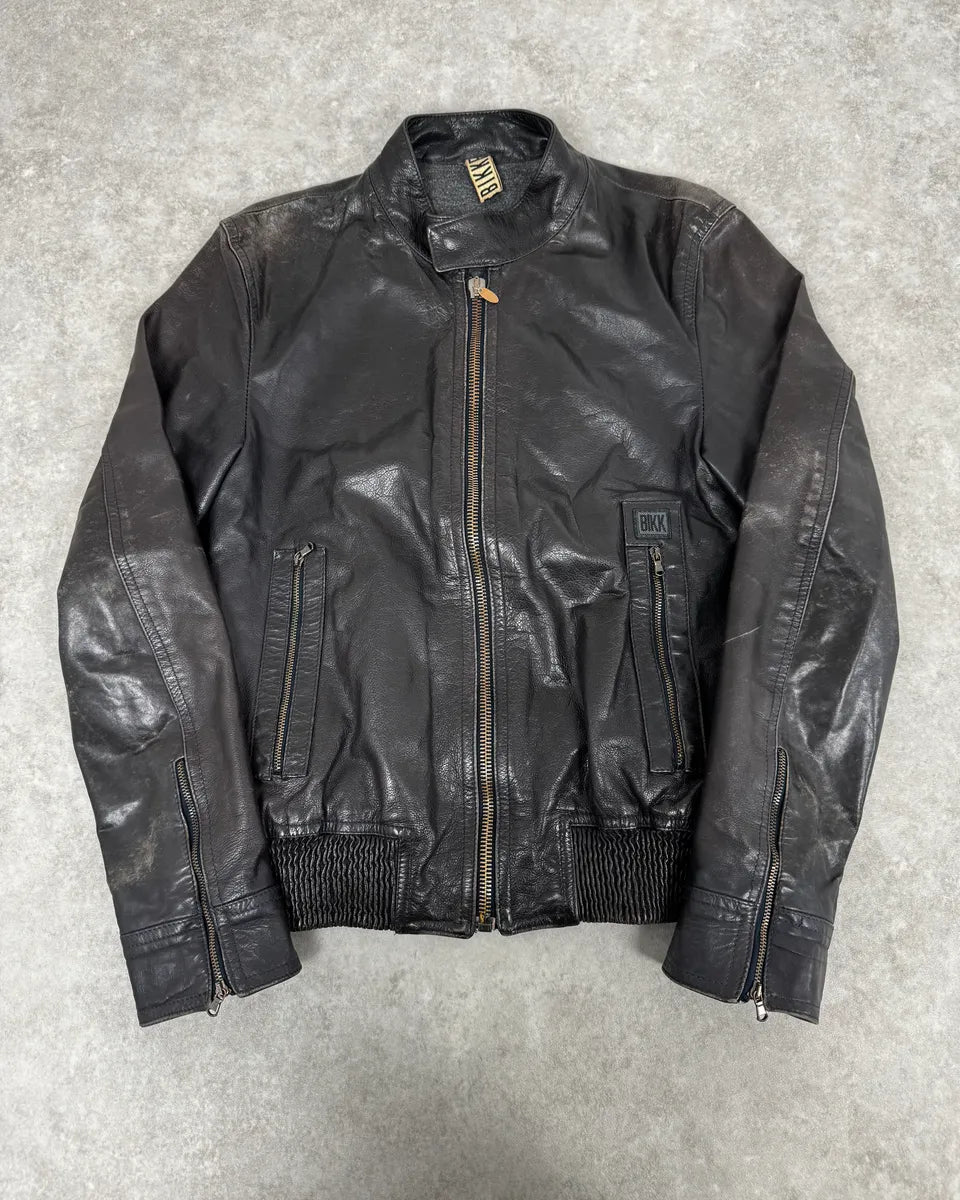 2000s Dirk Bikkembergs Minimalist Black Leather Jacket DJhFlmv 0