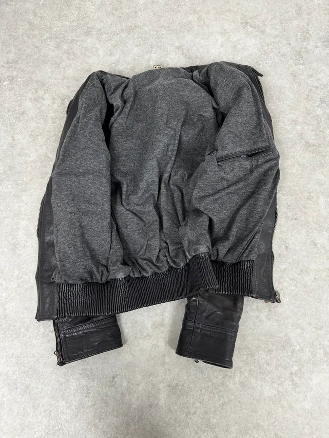 2000s Dirk Bikkembergs Minimalist Black Leather Jacket DJhFlmv 6