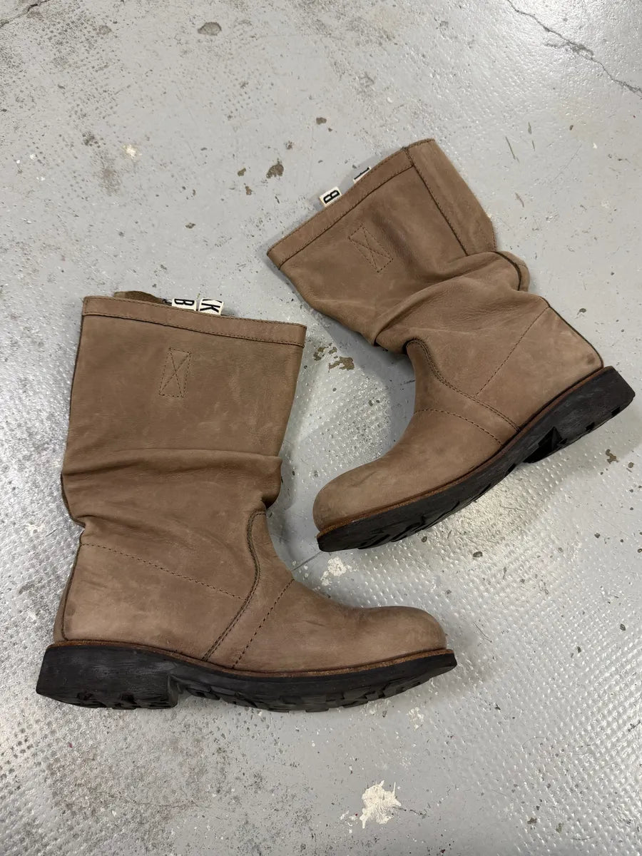 2000s Bikkembergs Beige Brown Eroded Leather Ankle Boots icbMAls 1