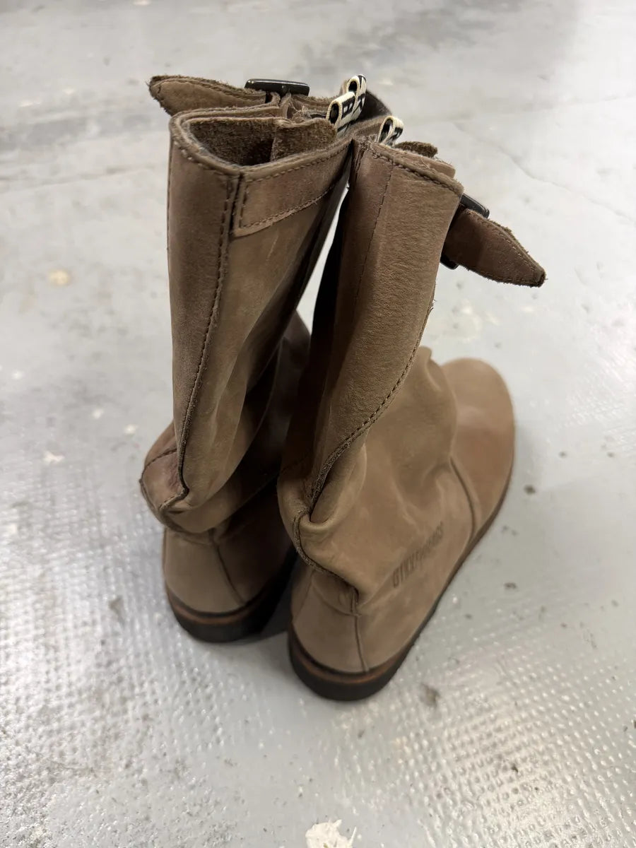 2000s Bikkembergs Beige Brown Eroded Leather Ankle Boots icbMAls 5