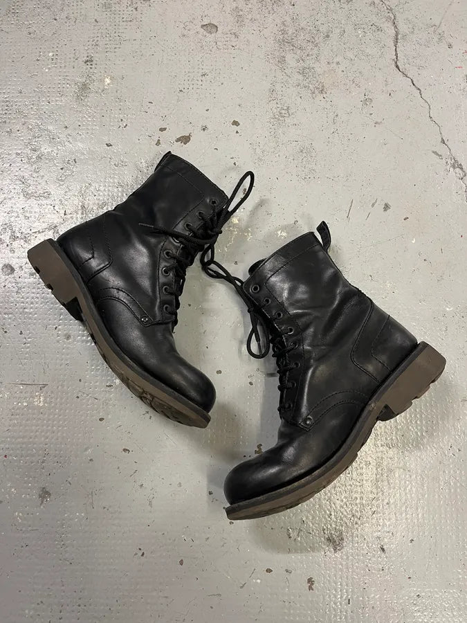 2000s Bikkembergs Black Leather Lace Up Boots VFNbIUJ 2