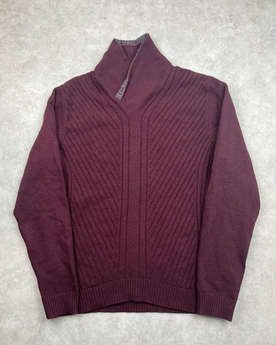 2000s Bikkembergs Bordeaux Wool Ribbed V-Neck Sweater qleCllB 0