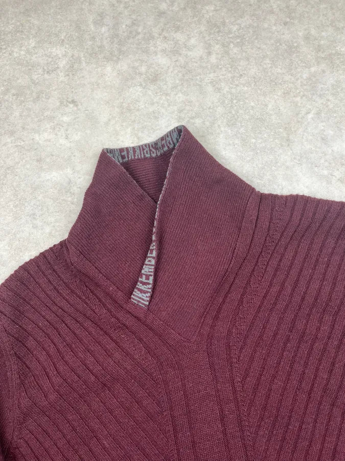 2000s Bikkembergs Bordeaux Wool Ribbed V-Neck Sweater qleCllB 4