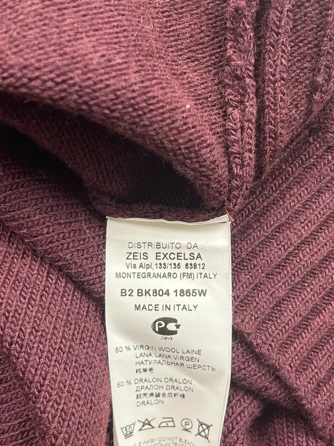 2000s Bikkembergs Bordeaux Wool Ribbed V-Neck Sweater qleCllB 7