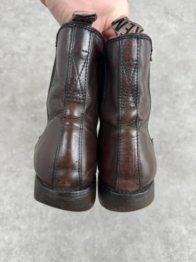 2000s Bikkembergs Brown Faded Leather Ankle Boots ugNdVJt 4