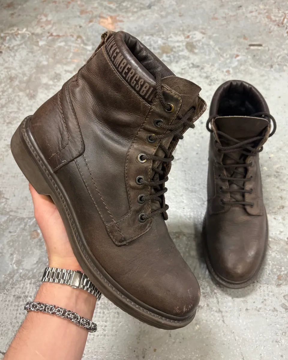 2000s Bikkembergs Brown Leather Lace Up Boots PkKCaEn 0