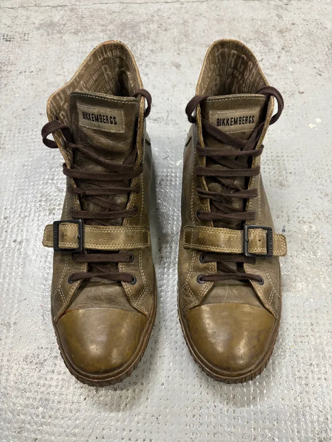 2000s Bikkembergs Brown Leather Straps High Top Sneakers CEVVENz 1