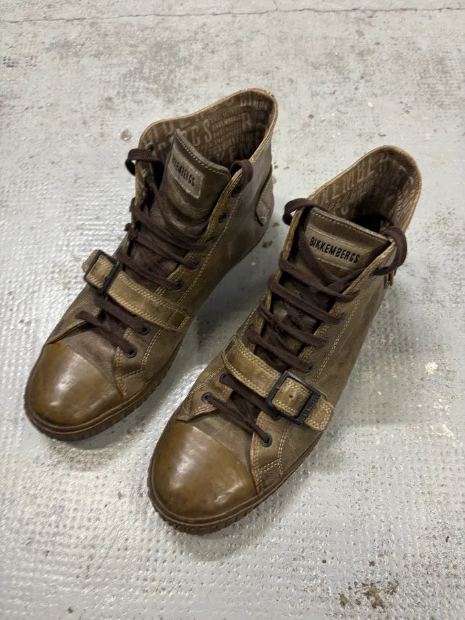 2000s Bikkembergs Brown Leather Straps High Top Sneakers CEVVENz 2