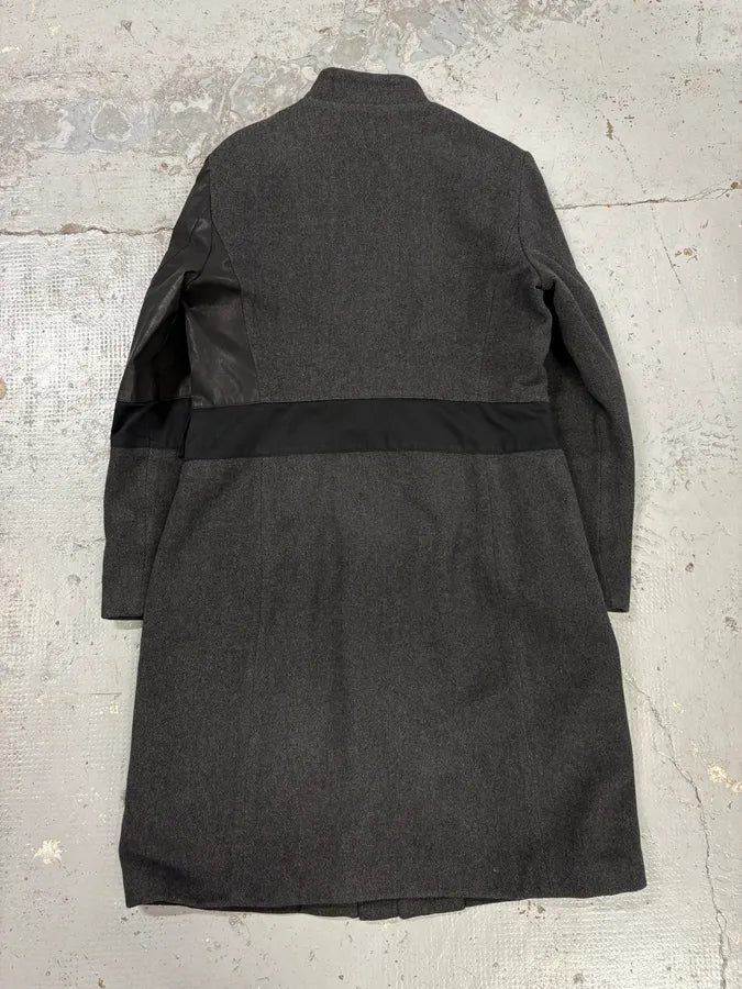 2000s Bikkembergs Dark Grey Hybrid Wool & Leather Coat EHyhOig 5