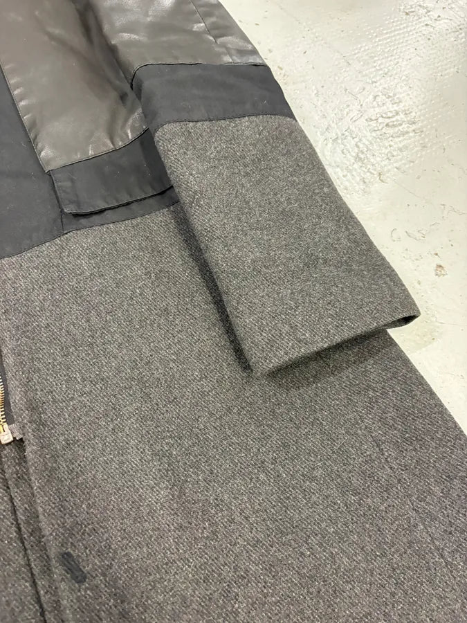 2000s Bikkembergs Dark Grey Hybrid Wool & Leather Coat EHyhOig 7