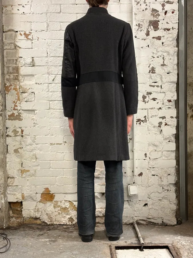 2000s Bikkembergs Dark Grey Hybrid Wool & Leather Coat EHyhOig 2