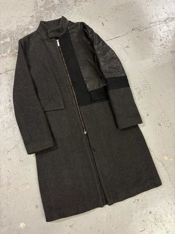 2000s Bikkembergs Dark Grey Hybrid Wool & Leather Coat EHyhOig 3