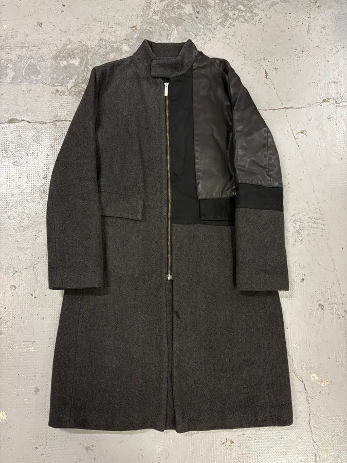 2000s Bikkembergs Dark Grey Hybrid Wool & Leather Coat EHyhOig 0