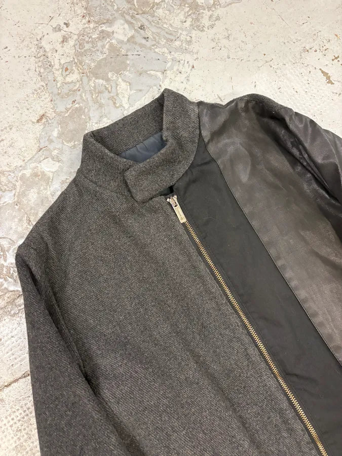 2000s Bikkembergs Dark Grey Hybrid Wool & Leather Coat EHyhOig 4