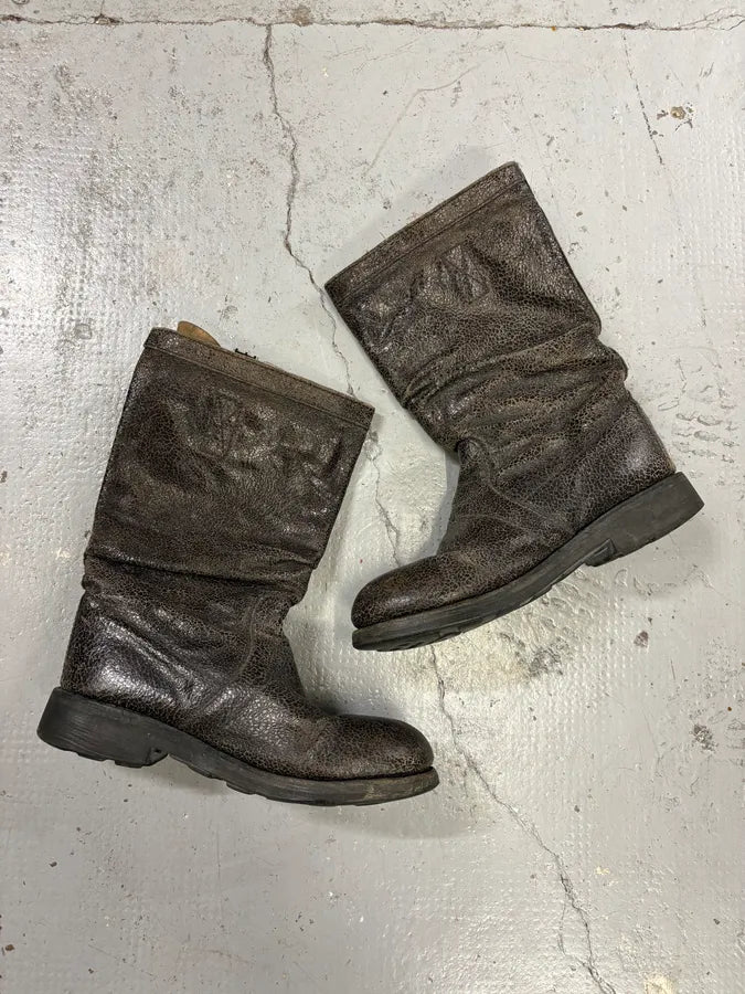 2000s Bikkembergs Brown Cracked Eroded Leather Boots BIiZhvz 1