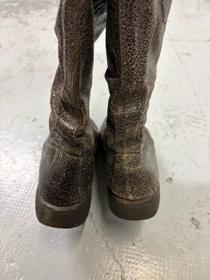 2000s Bikkembergs Brown Cracked Eroded Leather Boots BIiZhvz 4