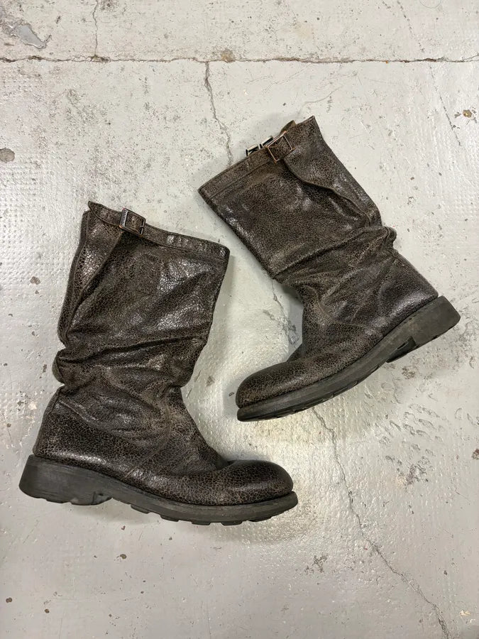 2000s Bikkembergs Brown Cracked Eroded Leather Boots BIiZhvz 0