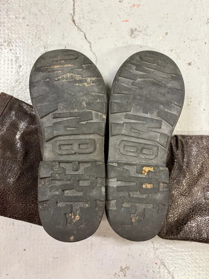 2000s Bikkembergs Brown Cracked Eroded Leather Boots BIiZhvz 5