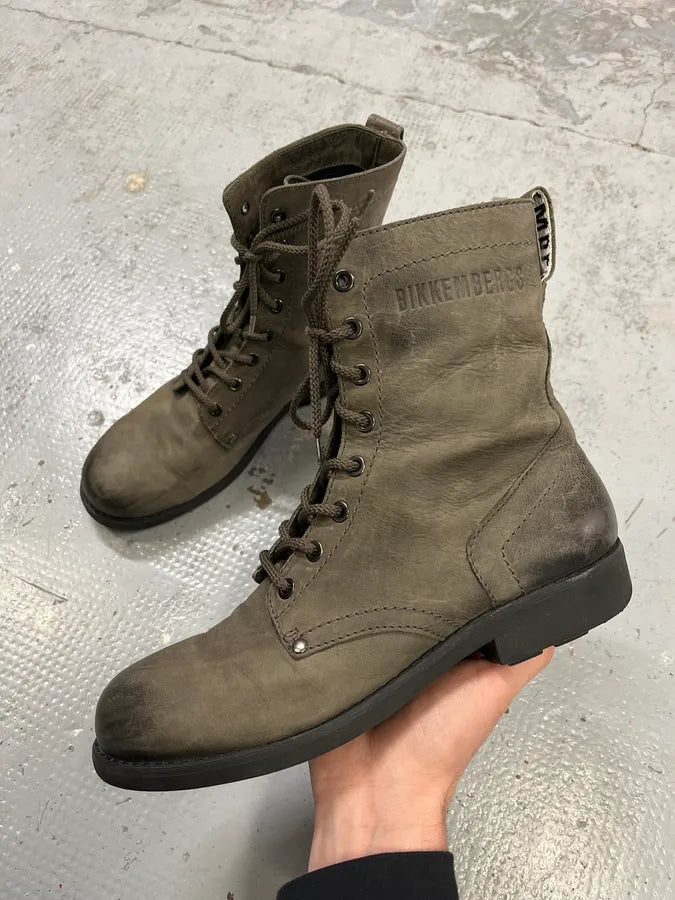 2000s Bikkembergs Grey Leather Lace-Up Boots gLCcHFX 0
