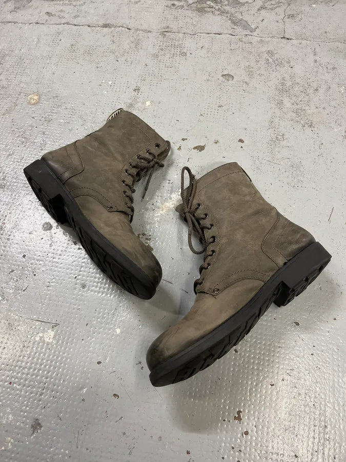 2000s Bikkembergs Grey Leather Lace-Up Boots gLCcHFX 2