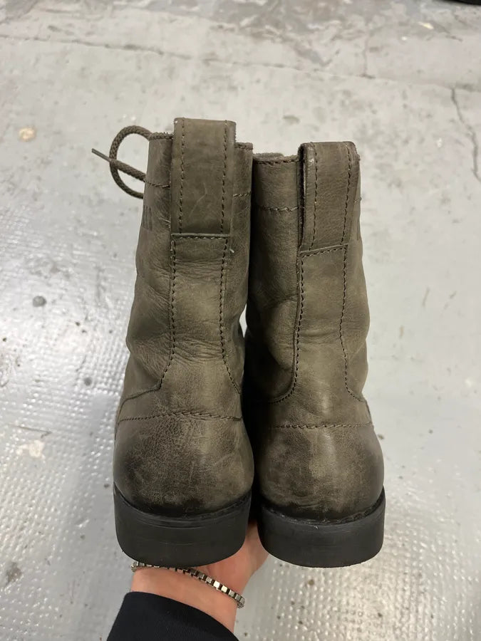 2000s Bikkembergs Grey Leather Lace-Up Boots gLCcHFX 5