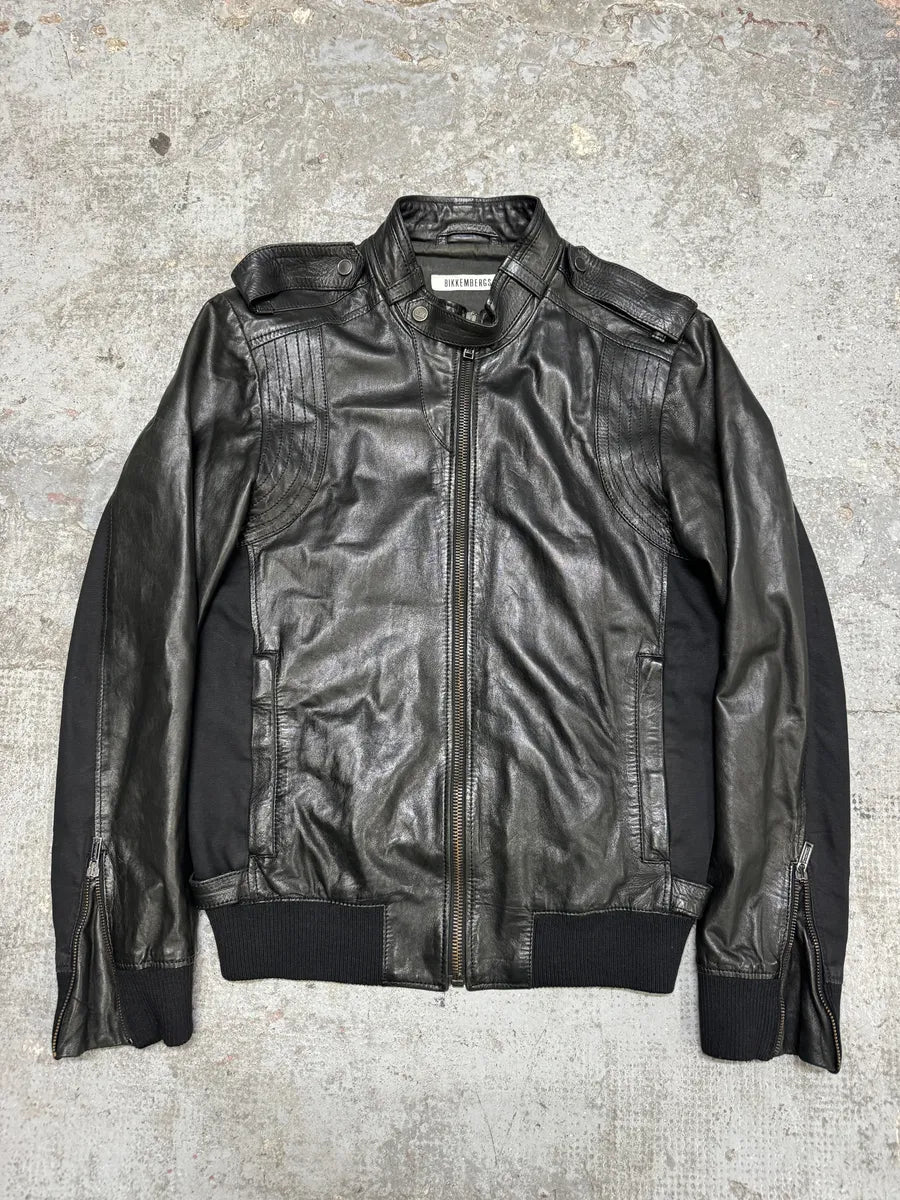 2000s Bikkembergs Hybrid Black Leather Biker Jacket (M) RzvmEHe 0