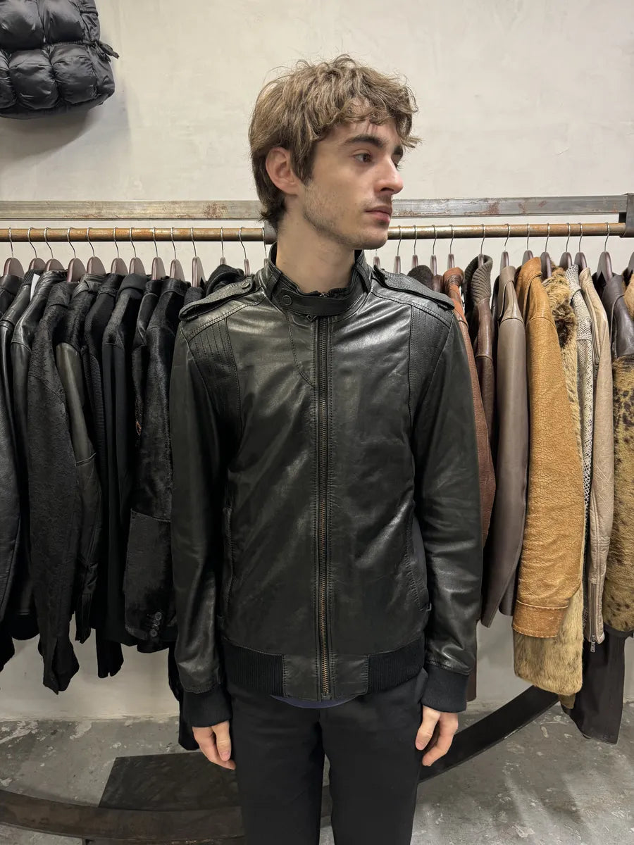 2000s Bikkembergs Hybrid Black Leather Biker Jacket (M) RzvmEHe 1