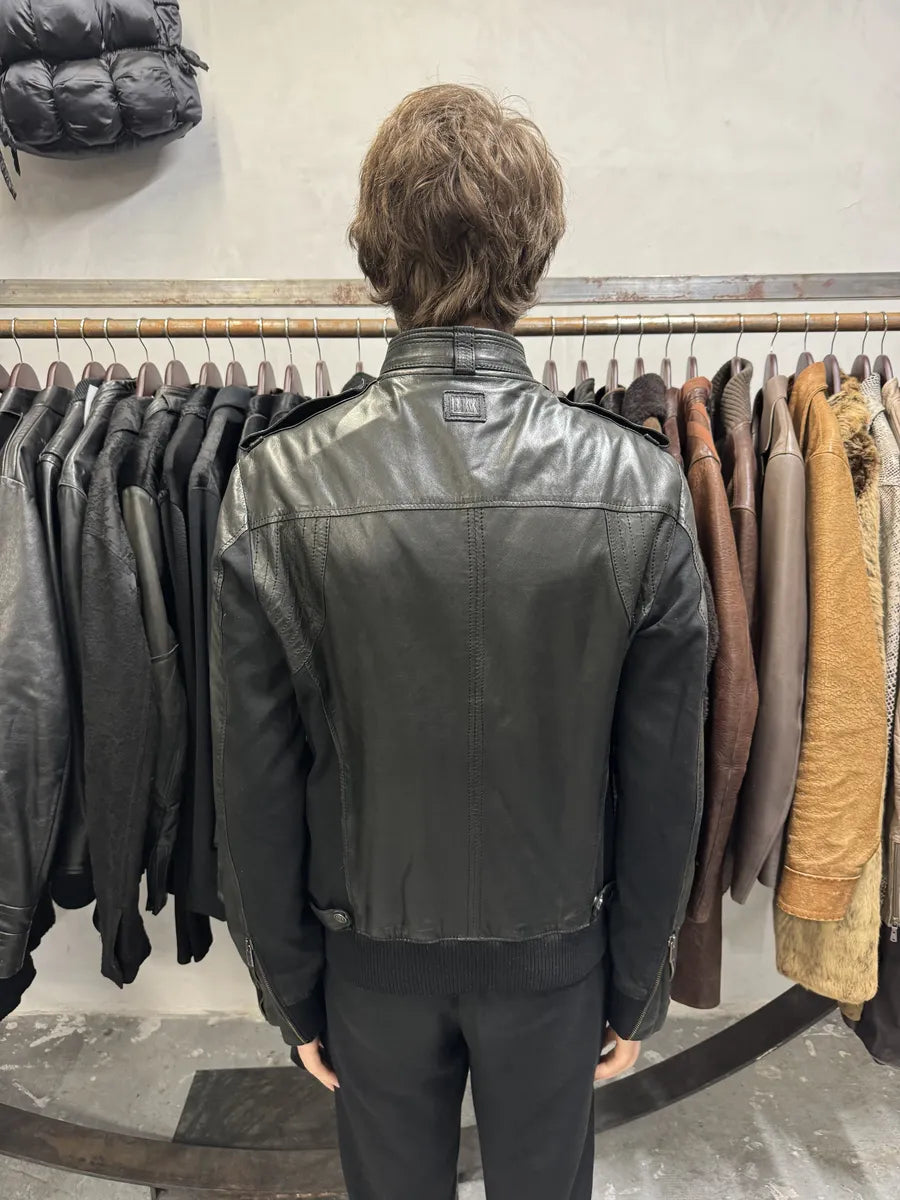 2000s Bikkembergs Hybrid Black Leather Biker Jacket (M) RzvmEHe 2