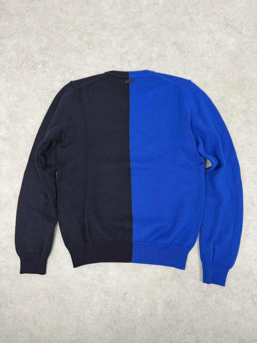 2000s Bikkembergs Two Tone Blue & Black Wool Sweater nTNXMpH 1