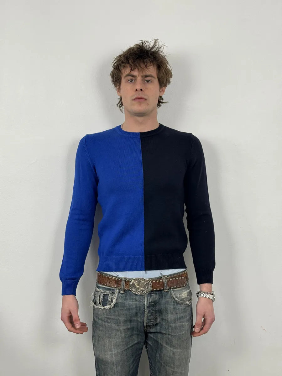 2000s Bikkembergs Two Tone Blue & Black Wool Sweater nTNXMpH 2