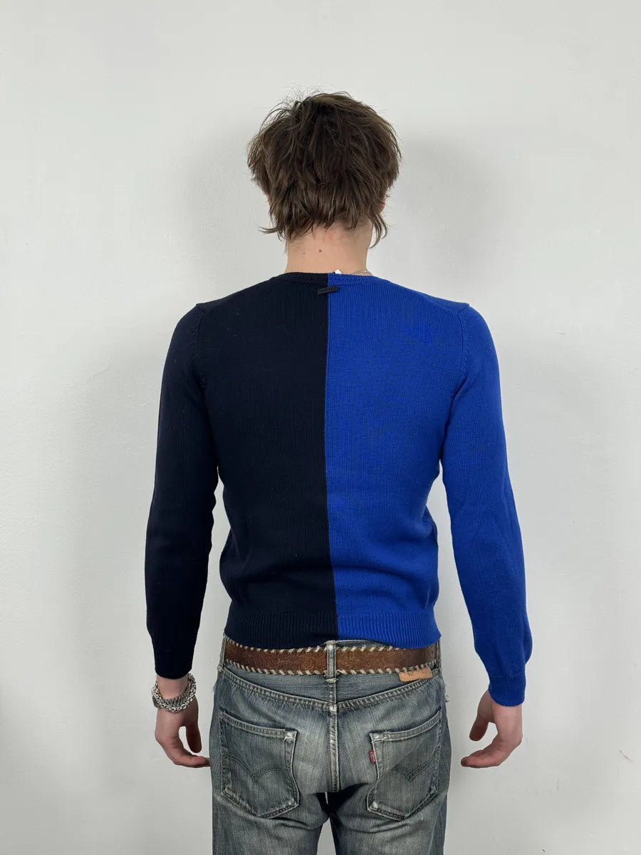 2000s Bikkembergs Two Tone Blue & Black Wool Sweater nTNXMpH 3