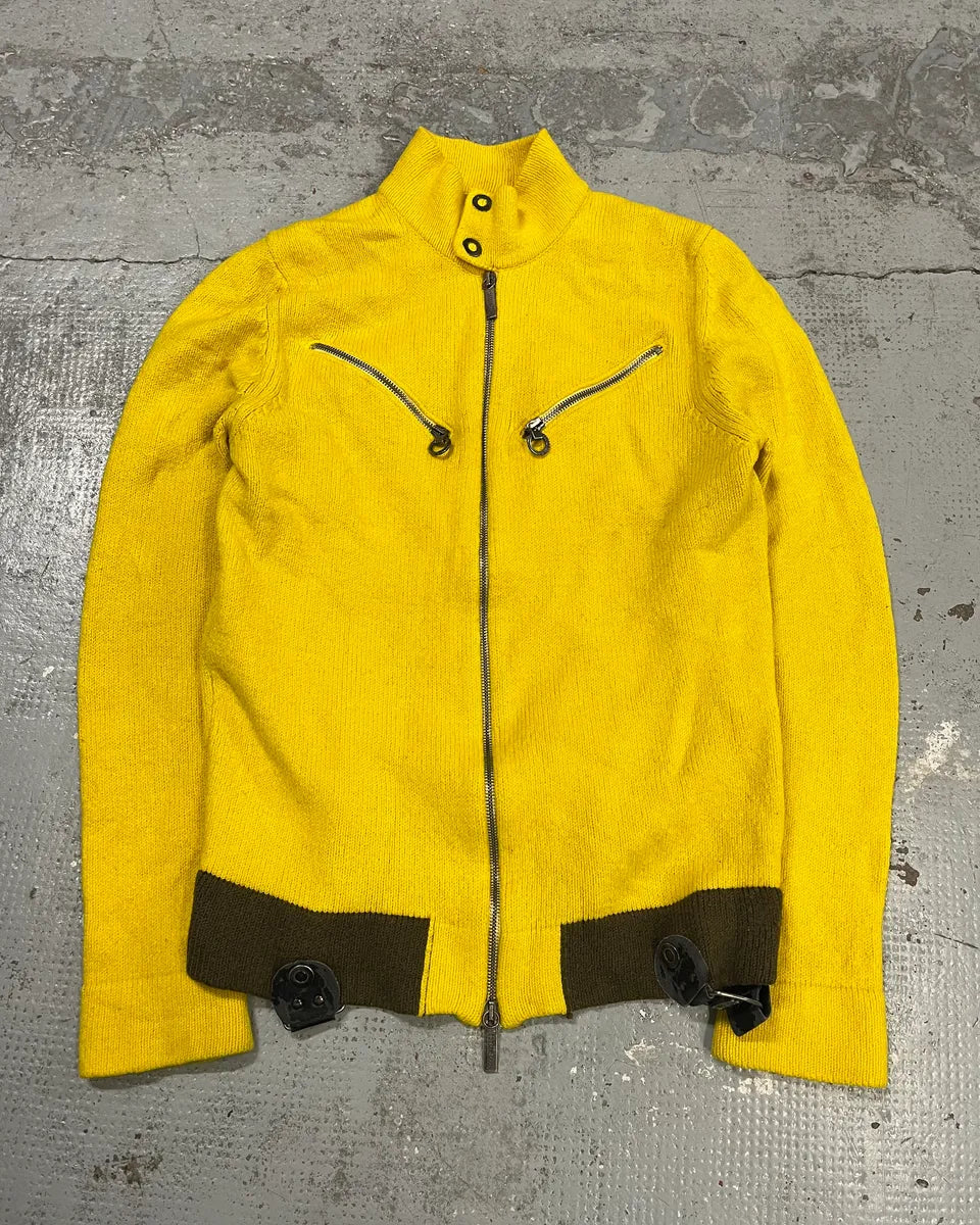 2000s Bikkembergs Yellow Wool Zip-Up Sweater cVQnQFZ 0