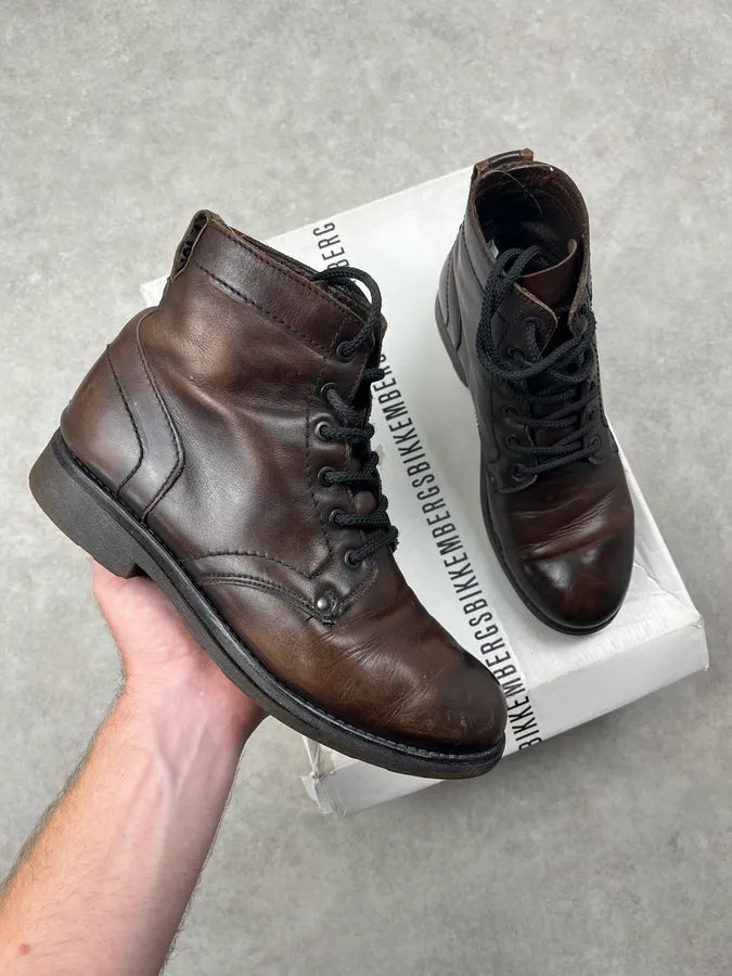 2000s Bikkembers Brown Eroded Leather Boots UgZhTkV 0