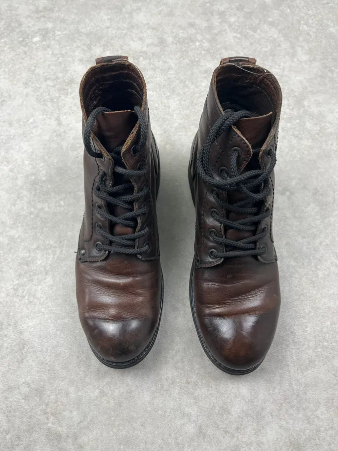 2000s Bikkembers Brown Eroded Leather Boots UgZhTkV 1
