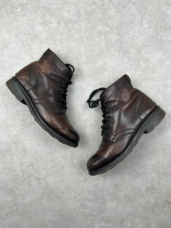 2000s Bikkembers Brown Eroded Leather Boots UgZhTkV 2