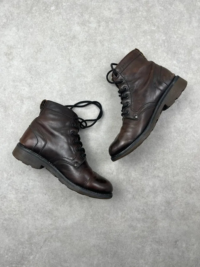 2000s Bikkembers Brown Eroded Leather Boots UgZhTkV 3