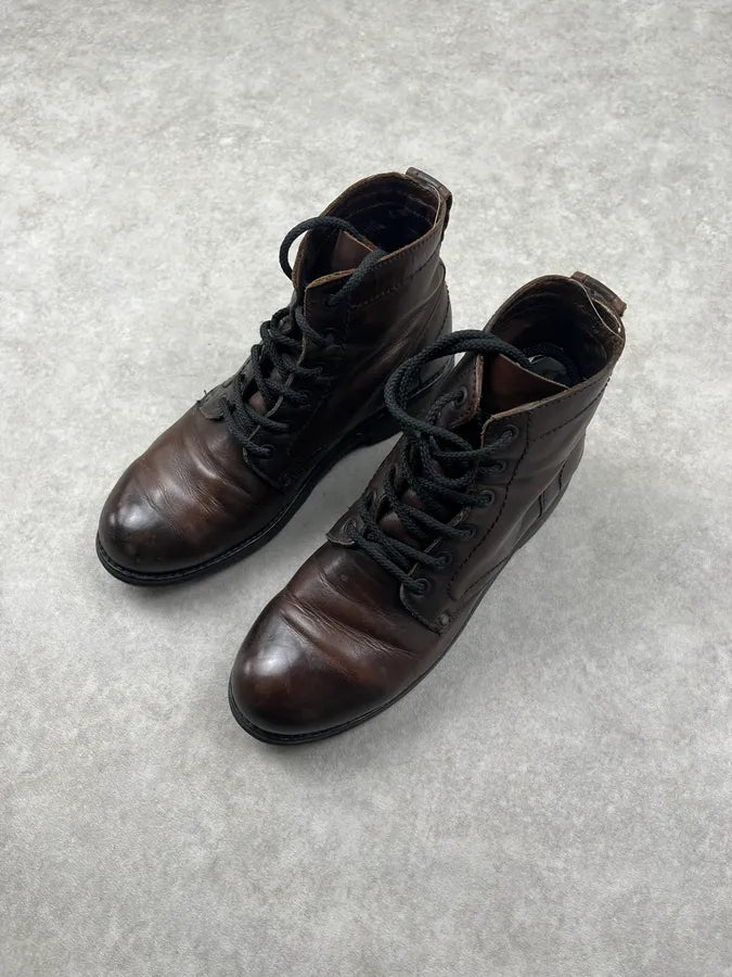 2000s Bikkembers Brown Eroded Leather Boots UgZhTkV 4