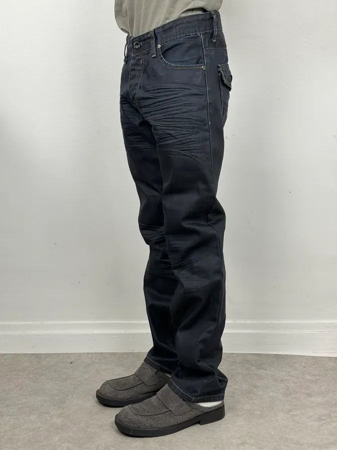 2000s Black Waxed Effect Obscure Denim Jeans BTzyPhI 2