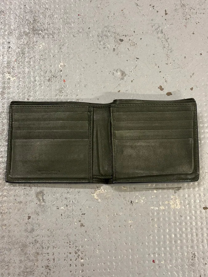 2000s Bottega Veneta Black & Dark Green Leather Woven Wallet hSdgflb 3