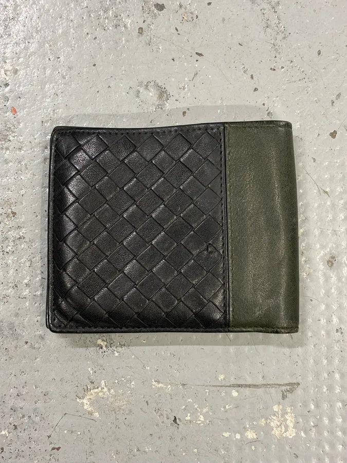 2000s Bottega Veneta Black & Dark Green Leather Woven Wallet hSdgflb 1