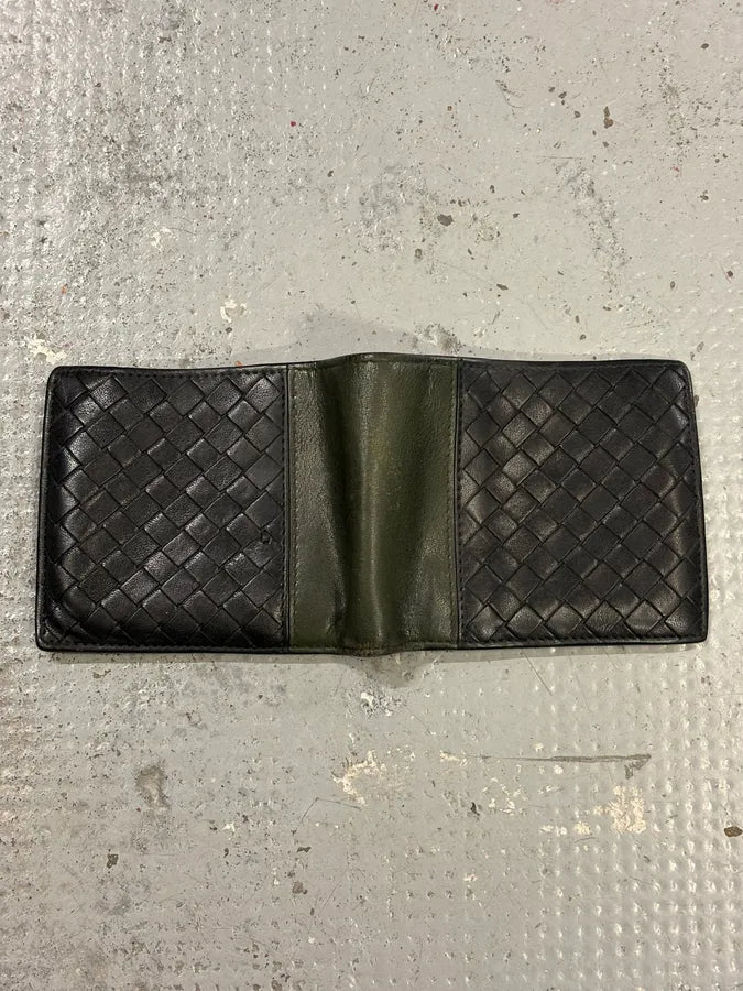 2000s Bottega Veneta Black & Dark Green Leather Woven Wallet hSdgflb 2