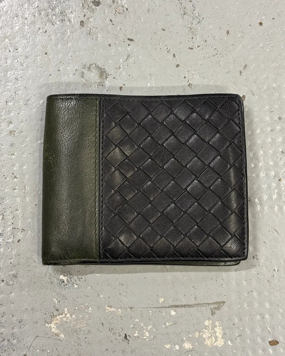 2000s Bottega Veneta Black & Dark Green Leather Woven Wallet hSdgflb 0