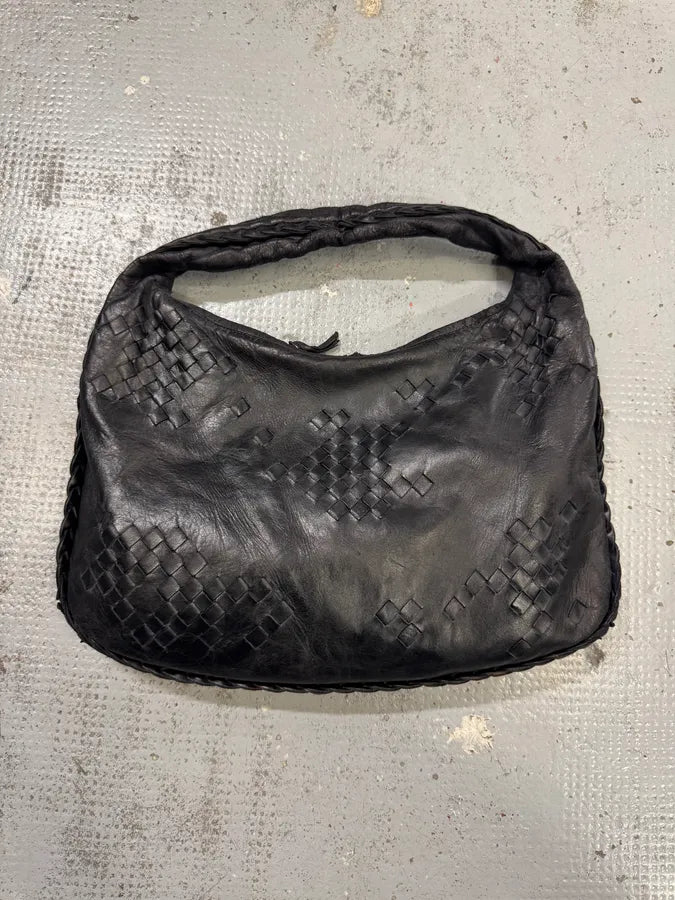 2000s Bottega Veneta Black Leather Intrecciato Hobo Bag anQzOvt 0